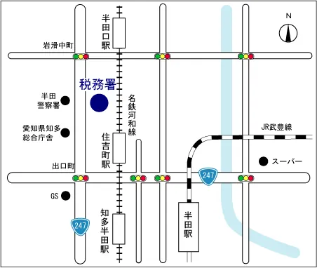 半田税務署(愛知県半田市宮路町50番地の5)の案内図・所在地マップ