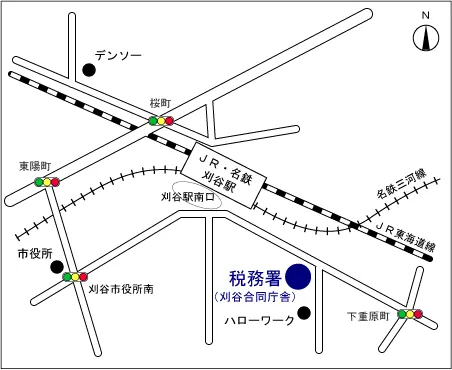 刈谷税務署(愛知県刈谷市若松町1丁目46番地1 刈谷合同庁舎)の案内図・所在地マップ