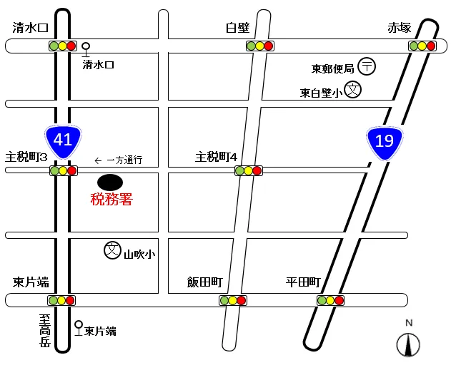名古屋東税務署(愛知県名古屋市東区主税(ちから)町三丁目18番地 名古屋第三国税総合庁舎)の案内図・所在地マップ