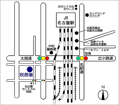 名古屋中村税務署(愛知県名古屋市中村区太閤3丁目4番1号)の案内図・所在地マップ