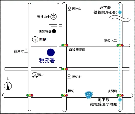 名古屋西税務署(愛知県名古屋市西区押切2丁目7番21号)の案内図・所在地マップ