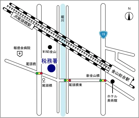 中川税務署(愛知県名古屋市中川区尾頭橋1丁目7番19号)の案内図・所在地マップ