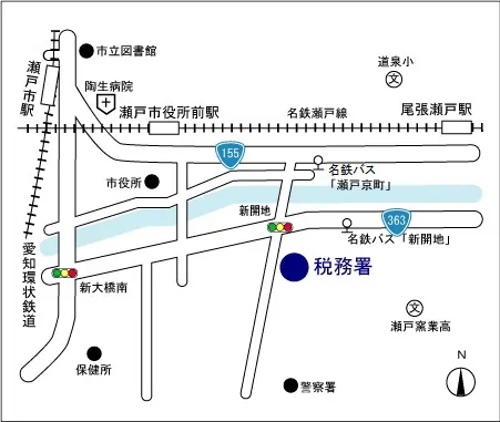 尾張瀬戸税務署(愛知県瀬戸市熊野町76番地1)の案内図・所在地マップ