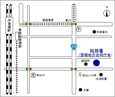 豊橋税務署(愛知県豊橋市大国町111番地 豊橋地方合同庁舎)の案内図・所在地マップ
