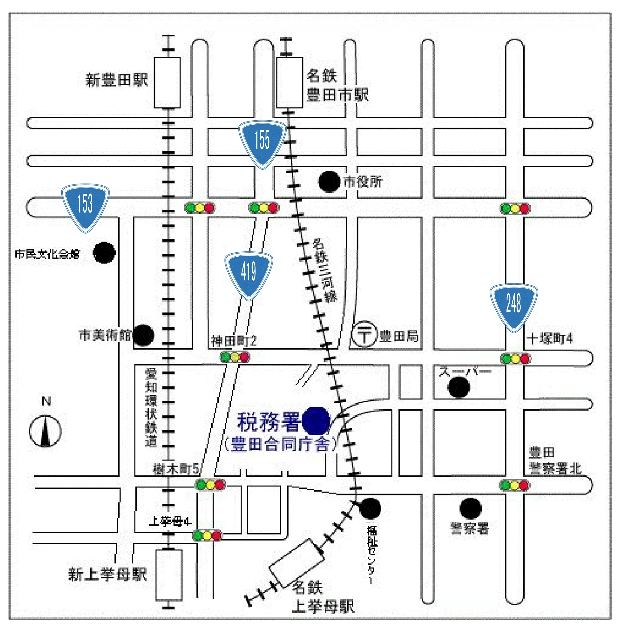 豊田税務署(愛知県豊田市常盤町1丁目105番地3 豊田合同庁舎)の案内図・所在地マップ