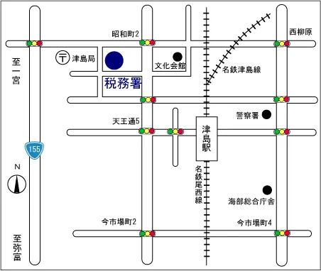 津島税務署(愛知県津島市良王(りょうおう)町2丁目31番地の1)の案内図・所在地マップ