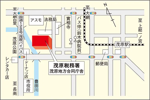 茂原税務署(千葉県千葉県茂原市高師台1丁目5番地1茂原地方合同庁舎)の案内図・所在地マップ