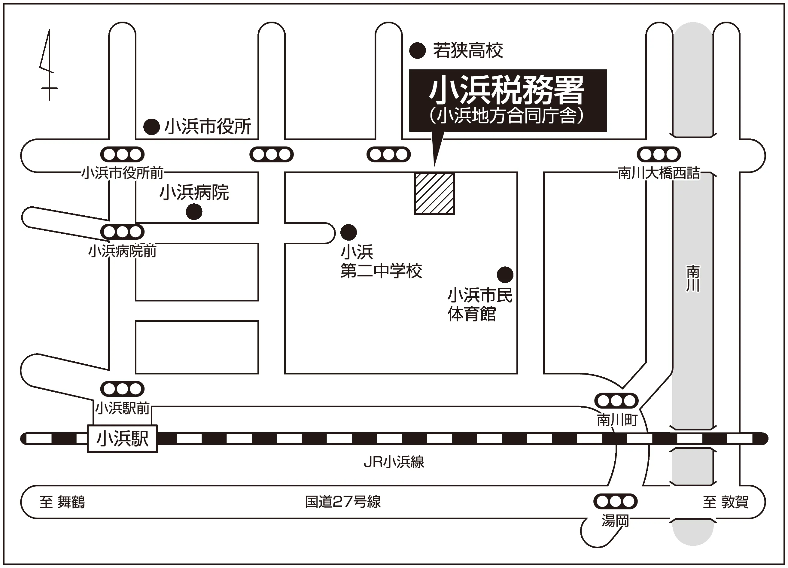 小浜税務署(福井県小浜市後瀬町7番10号 小浜地方合同庁舎)の案内図・所在地マップ