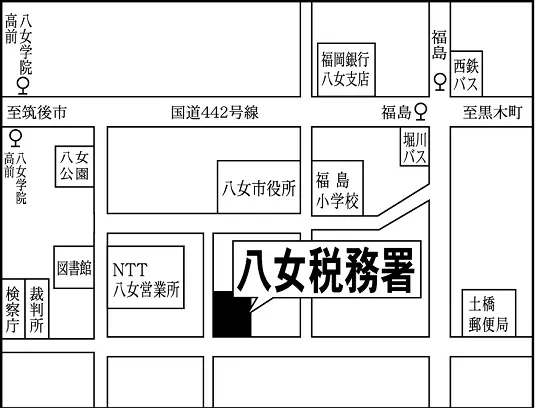 八女税務署(福岡県八女市本町510)の案内図・所在地マップ
