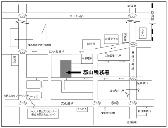 郡山税務署(福島県郡山市堂前町20番11号)の案内図・所在地マップ