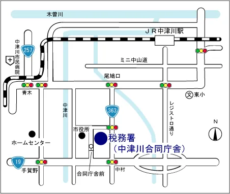中津川税務署(岐阜県中津川市かやの木町4番3号 中津川合同庁舎)の案内図・所在地マップ