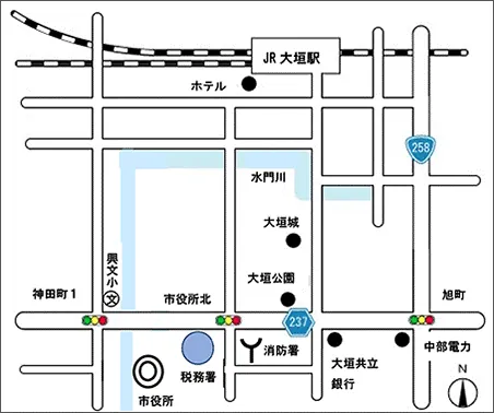 大垣税務署(岐阜県大垣市丸の内2丁目30番地)の案内図・所在地マップ