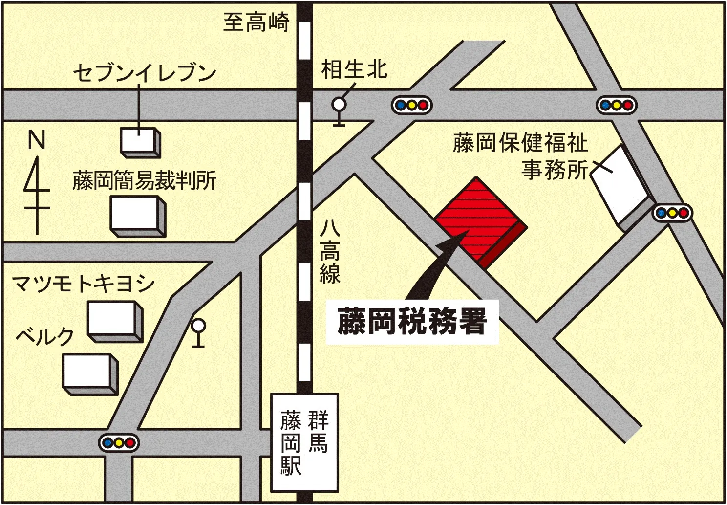 藤岡税務署(群馬県藤岡市藤岡668番地の1)の案内図・所在地マップ