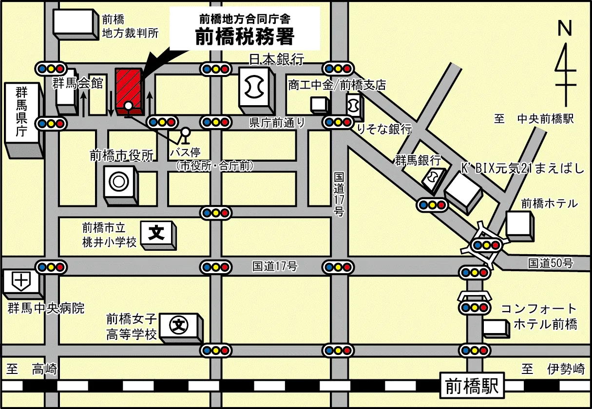 前橋税務署(群馬県前橋市大手町2丁目3番1号 前橋地方合同庁舎)の案内図・所在地マップ