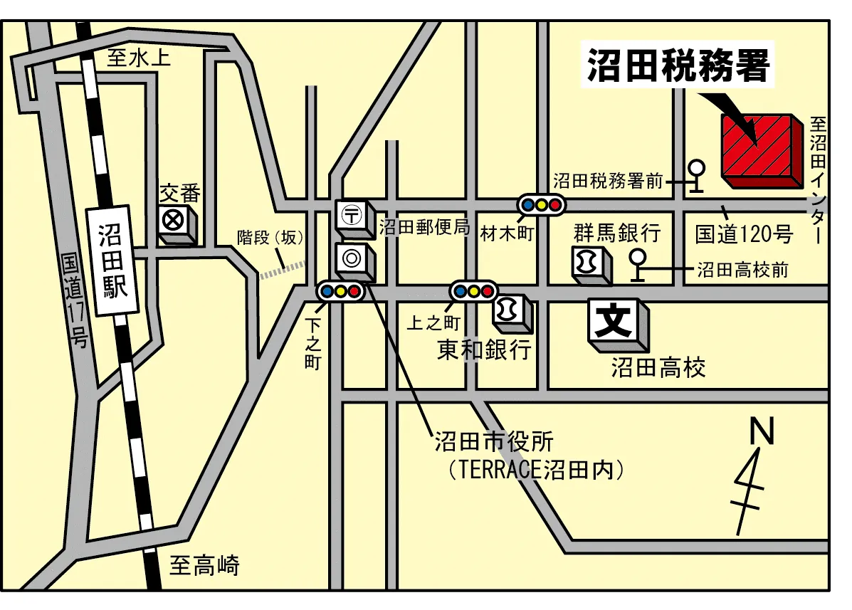 沼田税務署(群馬県沼田市東原新町1910番地の2)の案内図・所在地マップ
