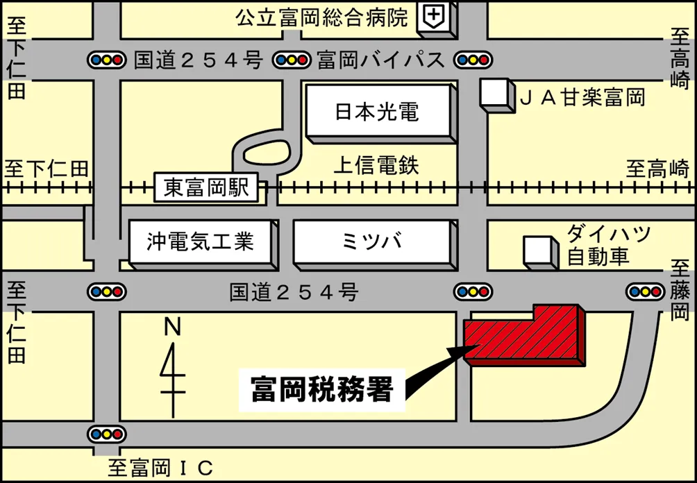 富岡税務署(群馬県富岡市富岡2741番地の1)の案内図・所在地マップ