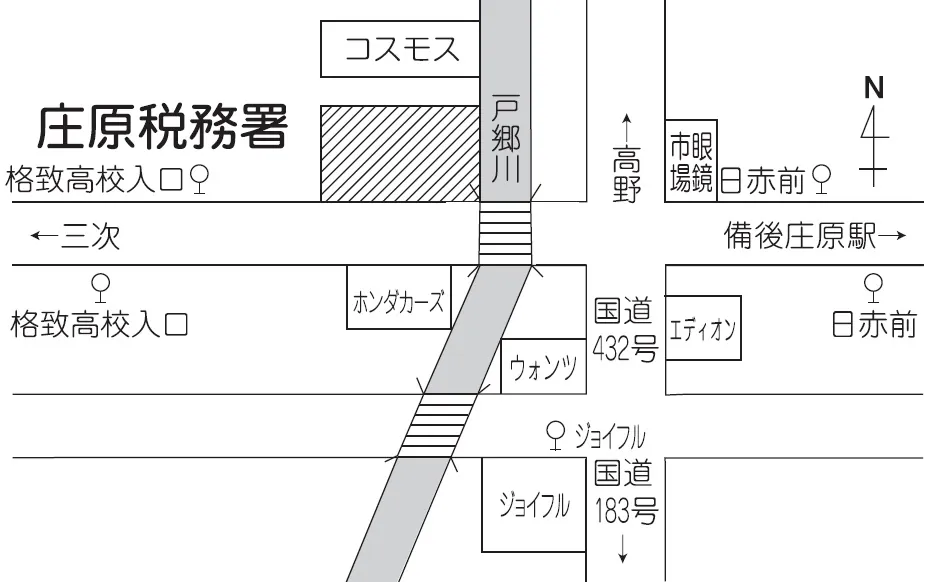 庄原税務署(広島県庄原市三日市町667番地5)の案内図・所在地マップ