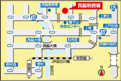 西脇税務署(兵庫県西脇市西脇771-118)の案内図・所在地マップ