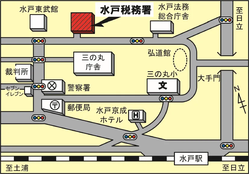 水戸税務署(茨城県水戸市北見町1番17号)の案内図・所在地マップ