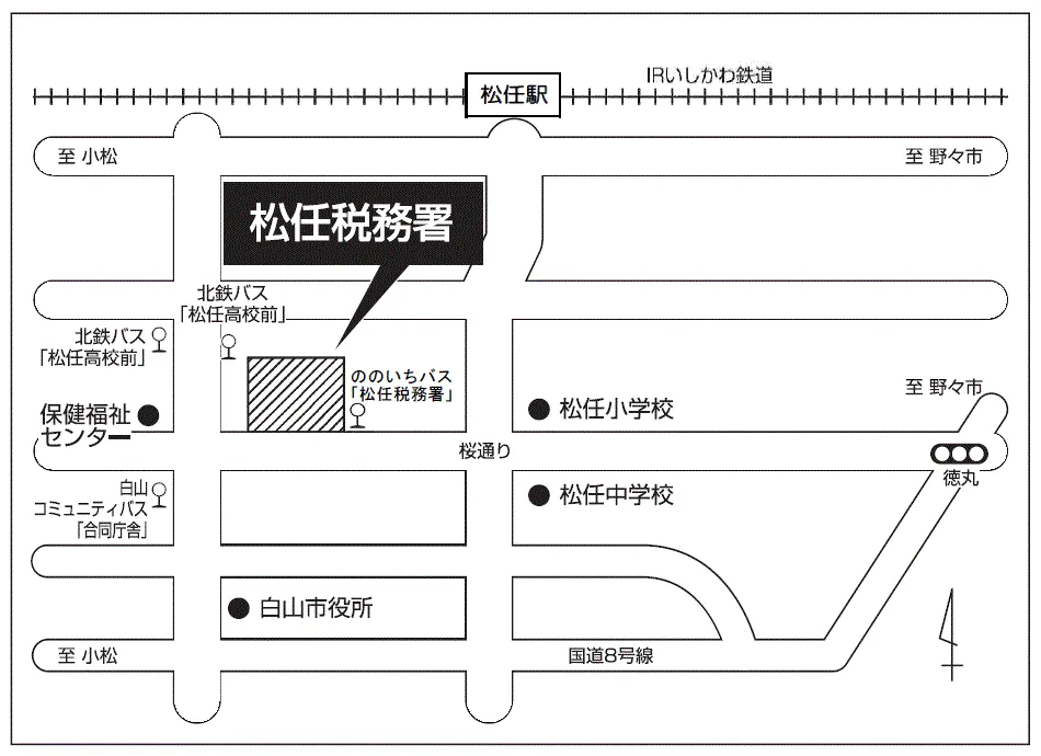 松任税務署(石川県白山市博労2丁目22番地)の案内図・所在地マップ
