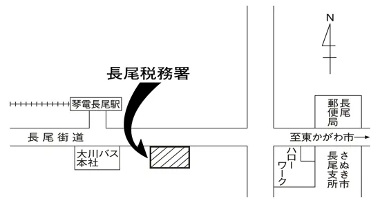 長尾税務署(香川県さぬき市長尾西871番地1)の案内図・所在地マップ