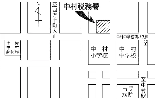 中村税務署(高知県四万十市中村新町4丁目4番地)の案内図・所在地マップ