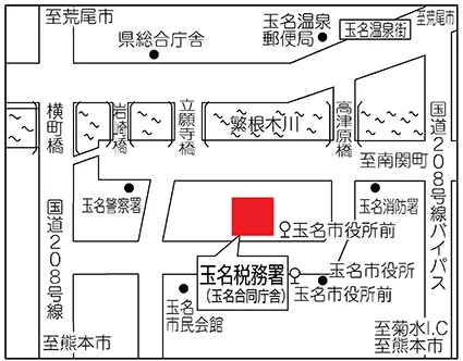 玉名税務署(熊本県玉名市岩崎273番地 玉名合同庁舎)の案内図・所在地マップ