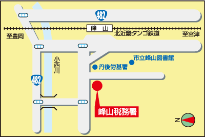 峰山税務署(京都府京丹後市峰山町杉谷147番地12)の案内図・所在地マップ
