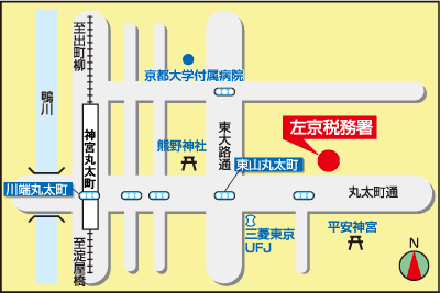 左京税務署(京都府京都市左京区聖護院円頓美町18)の案内図・所在地マップ