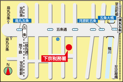 下京税務署(京都府京都市下京区間之町五条下ル大津町8)の案内図・所在地マップ