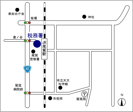 尾鷲税務署(三重県尾鷲市末広町1番30号)の案内図・所在地マップ