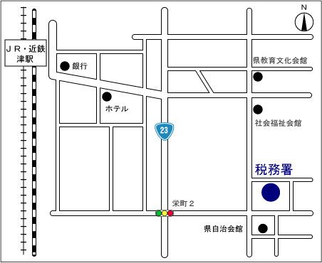 津税務署(三重県津市桜橋二丁目99番地)の案内図・所在地マップ
