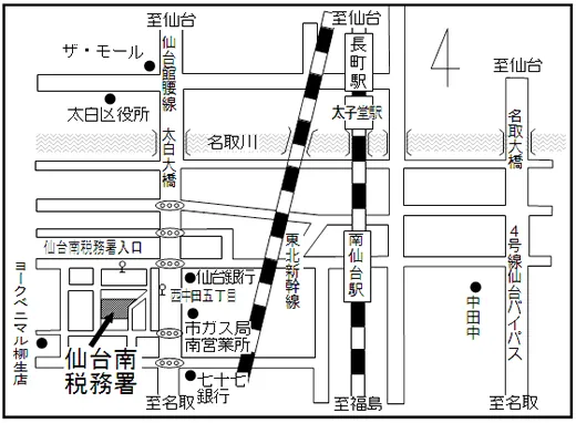 仙台南税務署(宮城県仙台市太白区柳生（やなぎう）2丁目28番2号)の案内図・所在地マップ