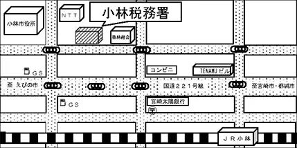 小林税務署(宮崎県小林市細野243番地1)の案内図・所在地マップ