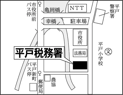 平戸税務署(長崎県平戸市岩の上町1509)の案内図・所在地マップ