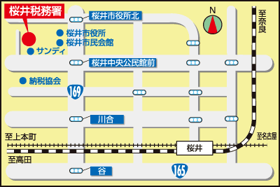 桜井税務署(奈良県桜井市粟殿185の4)の案内図・所在地マップ