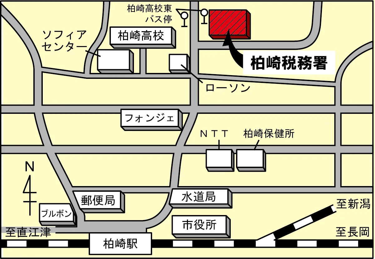 柏崎税務署(新潟県柏崎市中央町5番53号)の案内図・所在地マップ