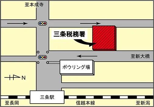 三条税務署(新潟県三条市南新保4番9号)の案内図・所在地マップ