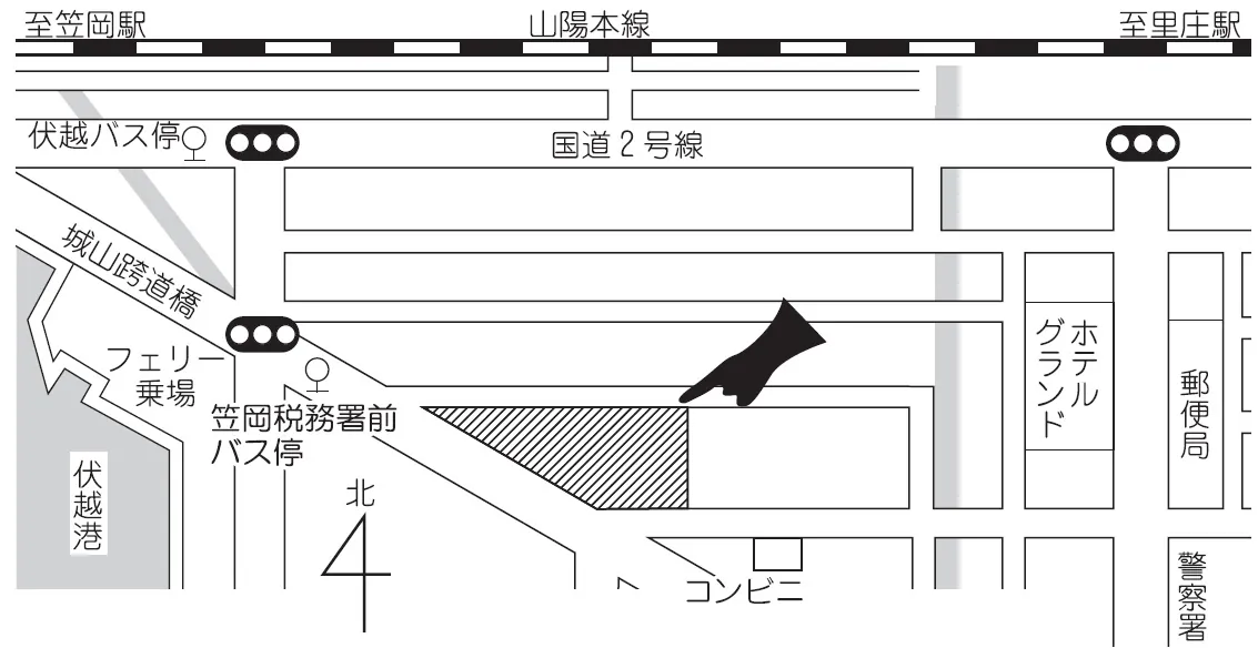 笠岡税務署(岡山県笠岡市五番町5番48)の案内図・所在地マップ