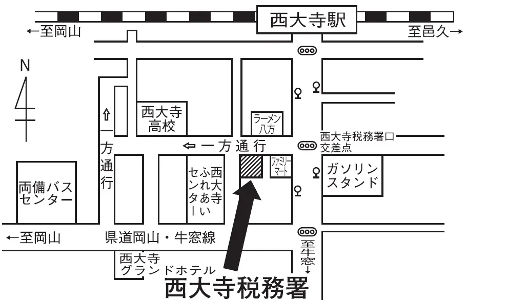 西大寺税務署(岡山県岡山市東区西大寺中2丁目24番13号)の案内図・所在地マップ
