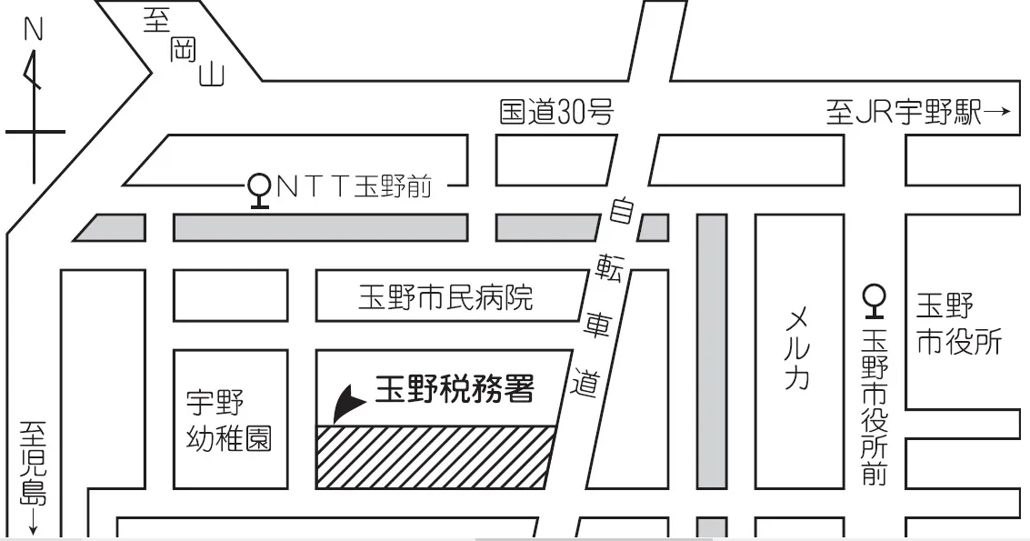 玉野税務署(岡山県玉野市宇野2丁目4番12号)の案内図・所在地マップ