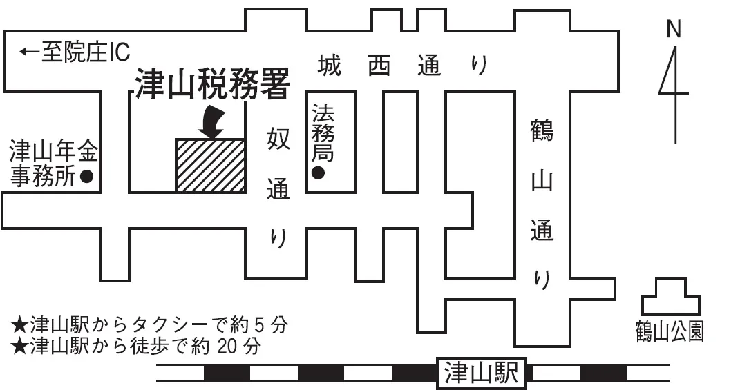 津山税務署(岡山県津山市田町67番地)の案内図・所在地マップ