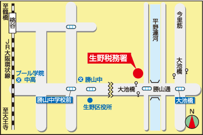 生野税務署(大阪府大阪市生野区勝山北5丁目22番14号)の案内図・所在地マップ