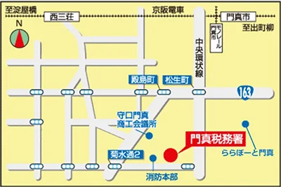 門真税務署(大阪府守口市京阪本通4丁目13番15号)の案内図・所在地マップ