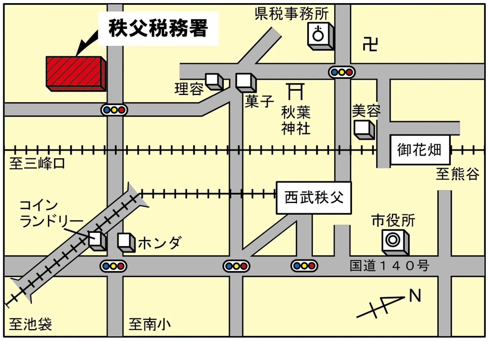 秩父税務署(埼玉県秩父市日野田町1丁目2番41号)の案内図・所在地マップ