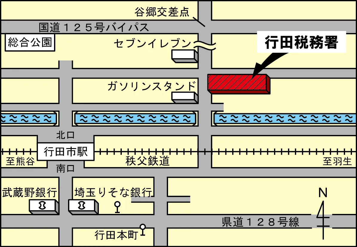 行田税務署(埼玉県行田市栄町17番15号)の案内図・所在地マップ