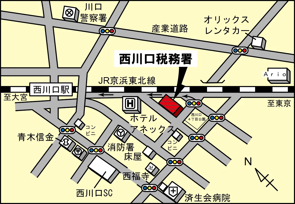 西川口税務署(埼玉県川口市西川口4丁目6番18号)の案内図・所在地マップ