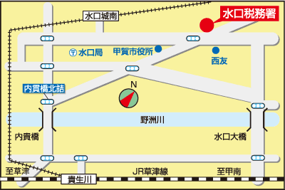 水口税務署(滋賀県甲賀市水口町水口5587番地3)の案内図・所在地マップ