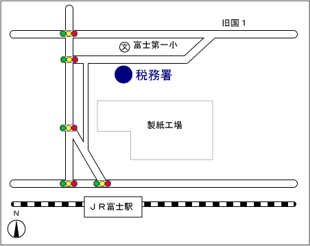 富士税務署(静岡県富士市本市場297番地の1)の案内図・所在地マップ