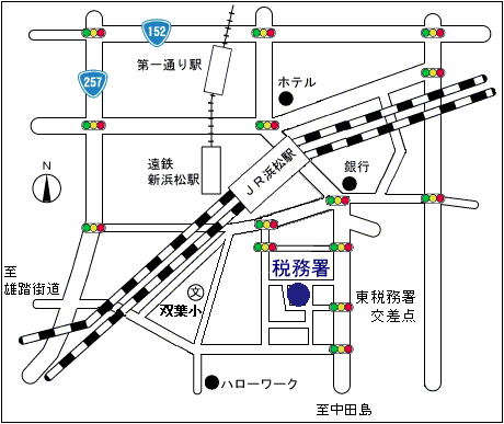 浜松東税務署(静岡県浜松市中央区砂山町1183番地)の案内図・所在地マップ